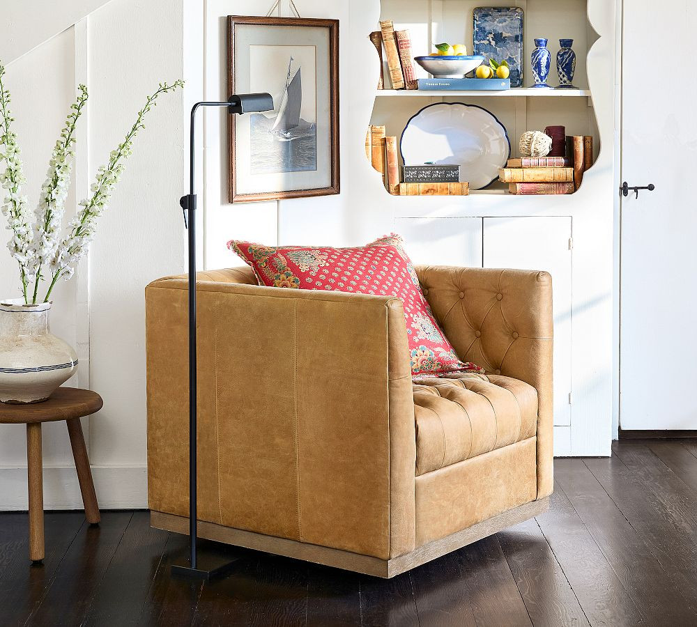 Edgewood Leather Swivel Chair | Pottery Barn (US)