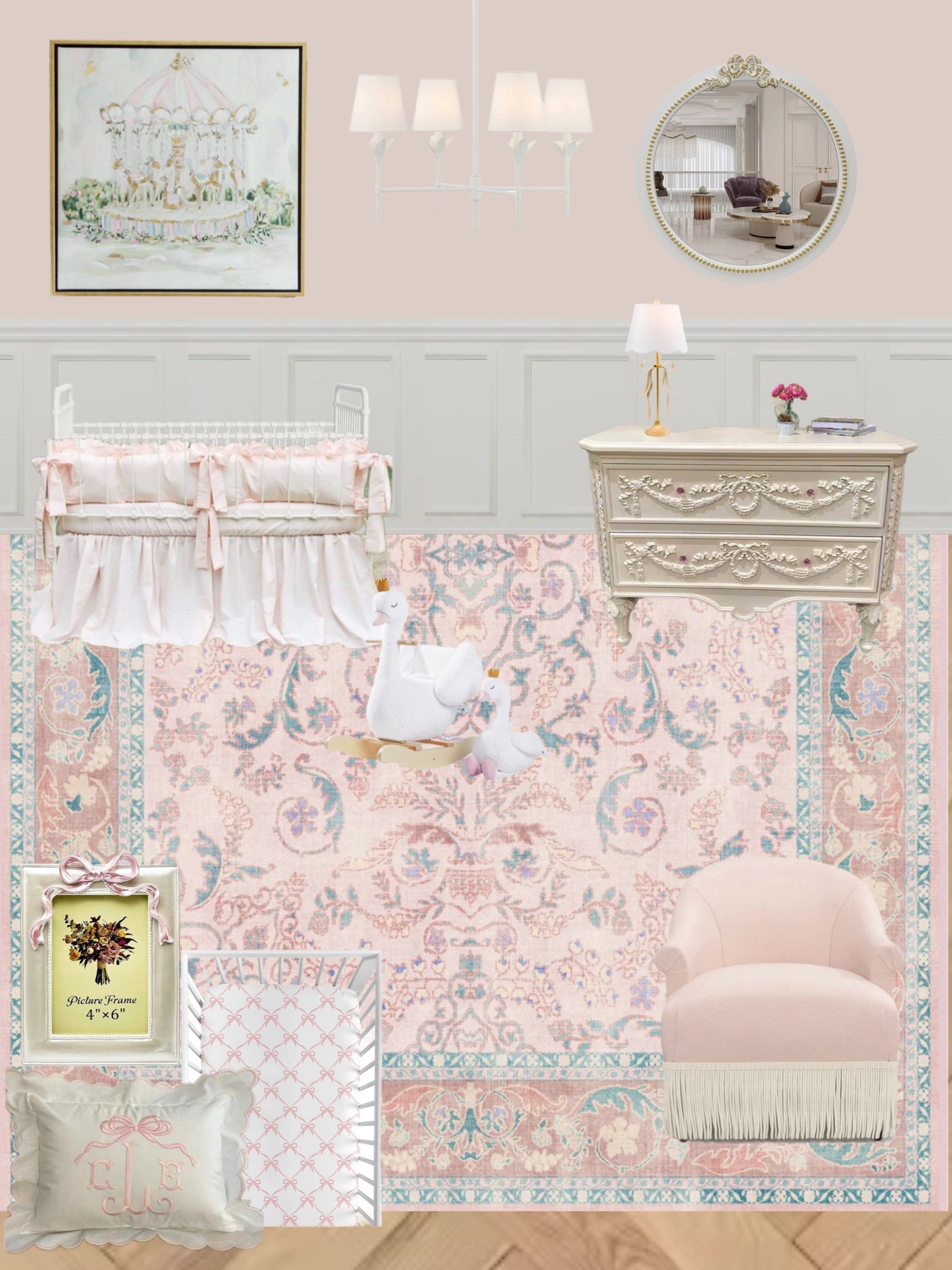 Baby girls room
Bridgerton ruggable rug
Pink rug
Girl nursery 
Pink dresser
Bow theme
Bow mirror
Fringe pink chair 

#LTKHome #LTKBaby #LTKBump