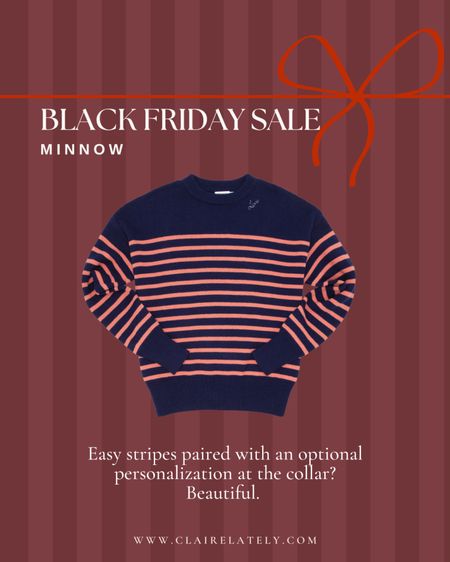 25% off sitewide at Minnow. Personalize this easy stripe sweater or grab a new swimsuit so you’re winter vacation ready. 
Love, Claire Lately 

#LTKCyberWeek #LTKswim #LTKGiftGuide