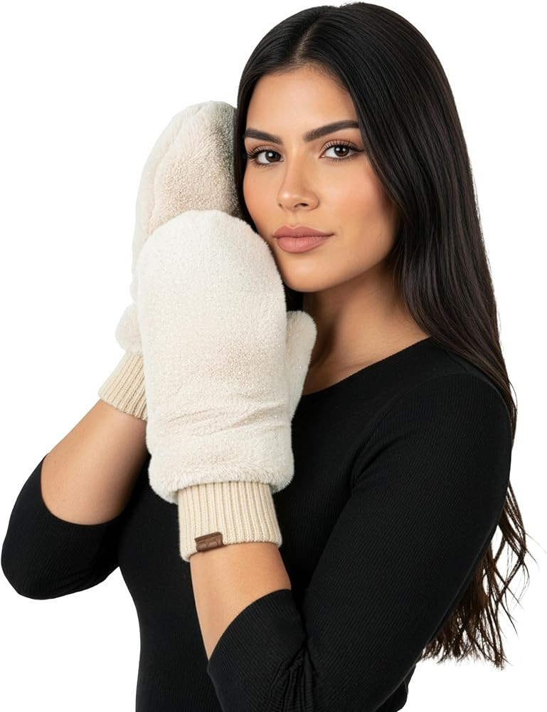 Funky Junque Faux Fur Flip Mittens Womens Warm Convertible Fingerless Gloves | Amazon (US)