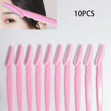 10pcs/Set Stainless Steel Pink Eyebrow Razors With Cover & Protective Net, Face & Body Hair Trimmer, Suitable For Beginners To Avoid Scratches | SHEIN