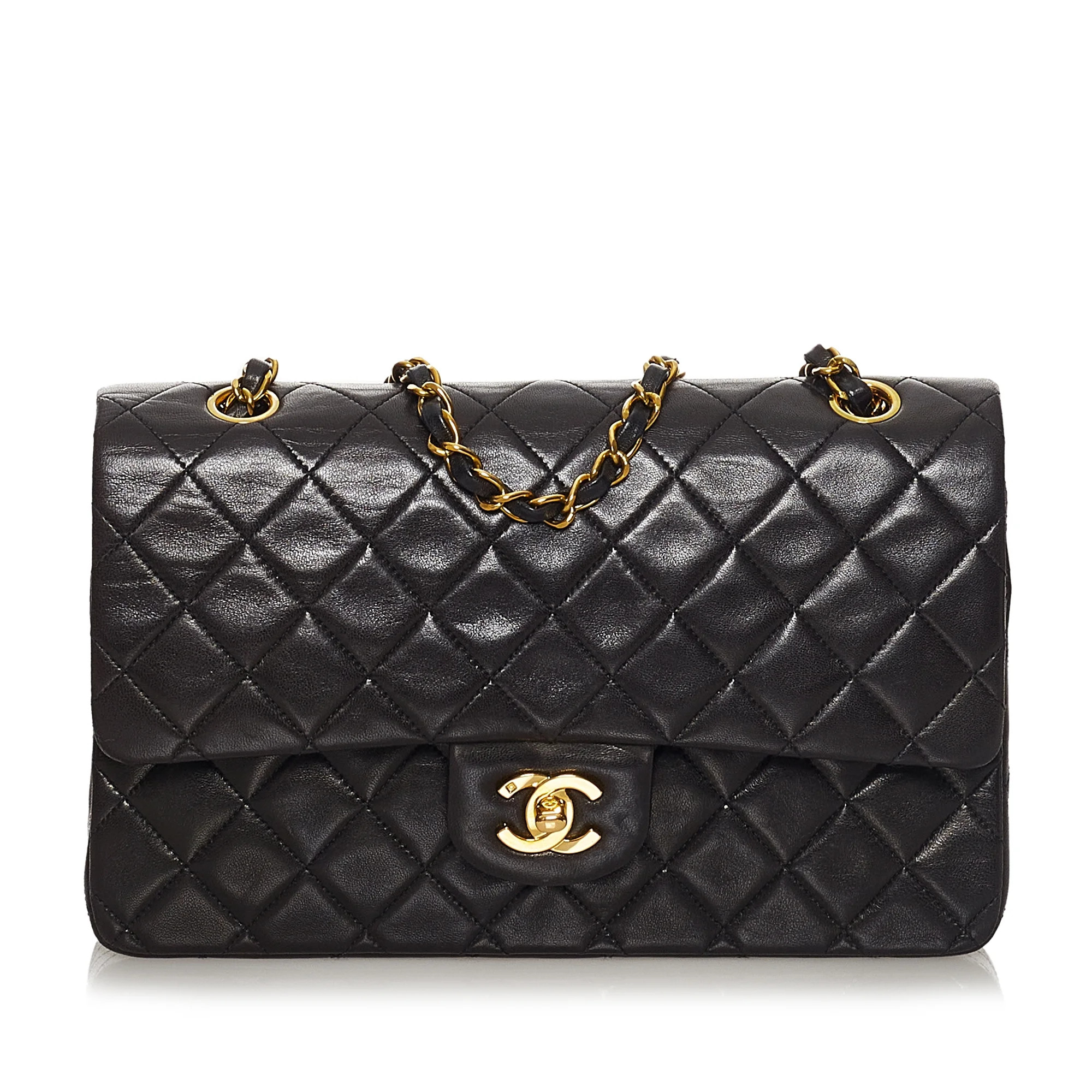 Pre-Owned Chanel Classic Medium Lambskin Double Flap Bag Leather Black - Walmart.com | Walmart (US)