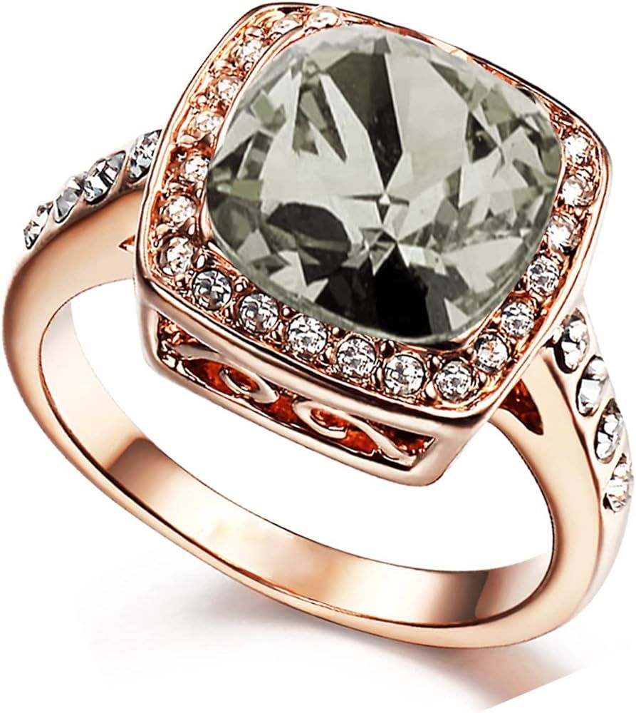 Acefeel Yellow Shinning Cubic Zirconia Topaz Rings For Women 18K Rose Gold Plated | Amazon (US)