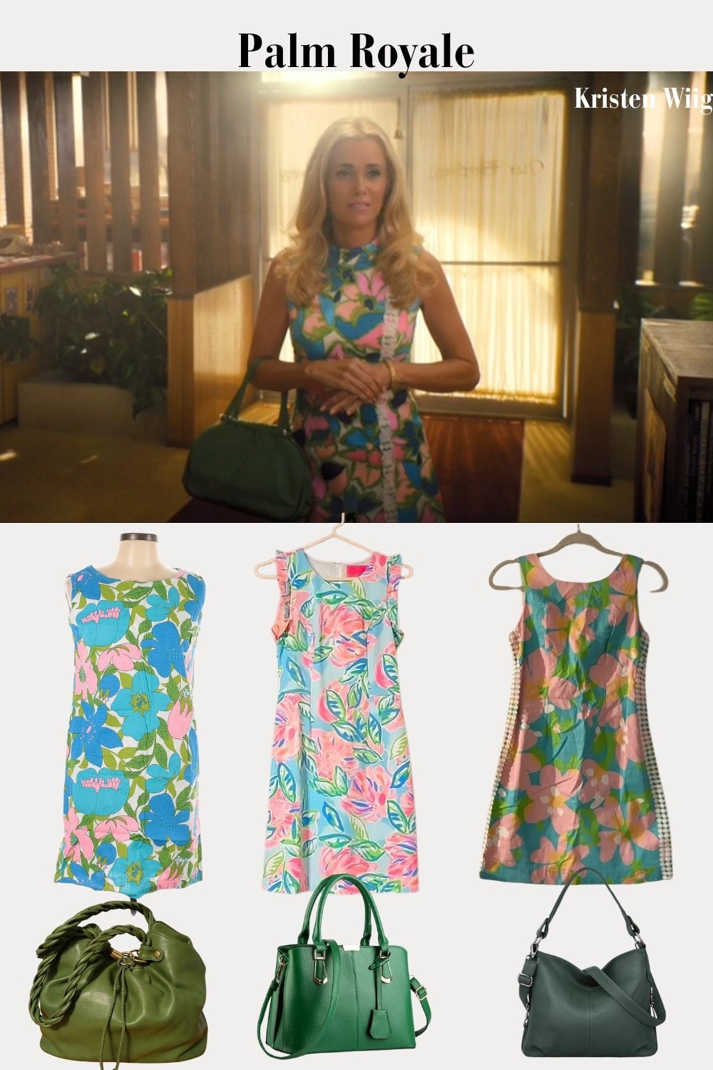 Maxine Simmons Episode 4 Outfit 2 - Maxine wearing a teal and white floral pattern dress.