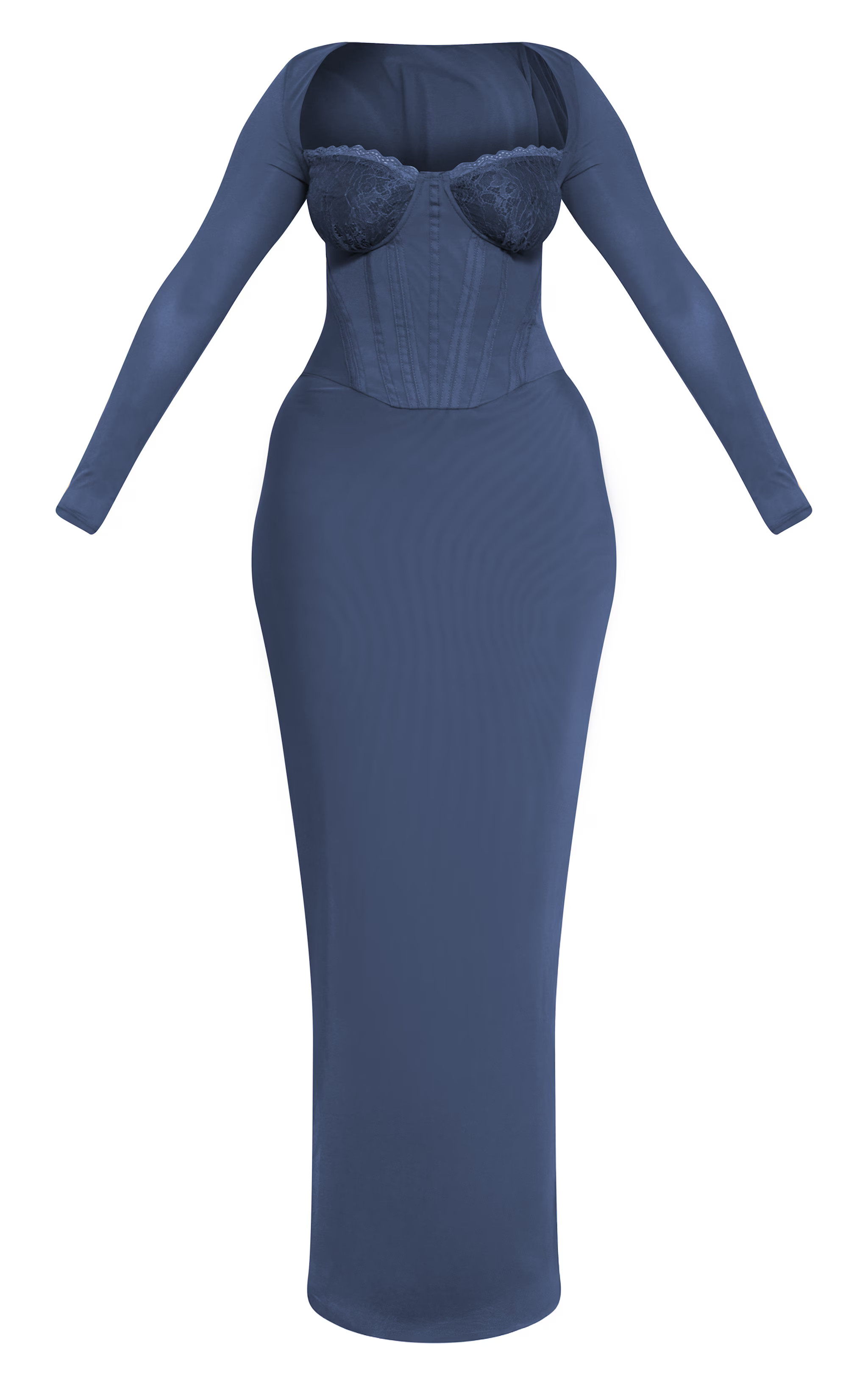 Shape navy Mesh Lace Insert Corseted Maxi Dress | Shape | PrettyLittleThing US