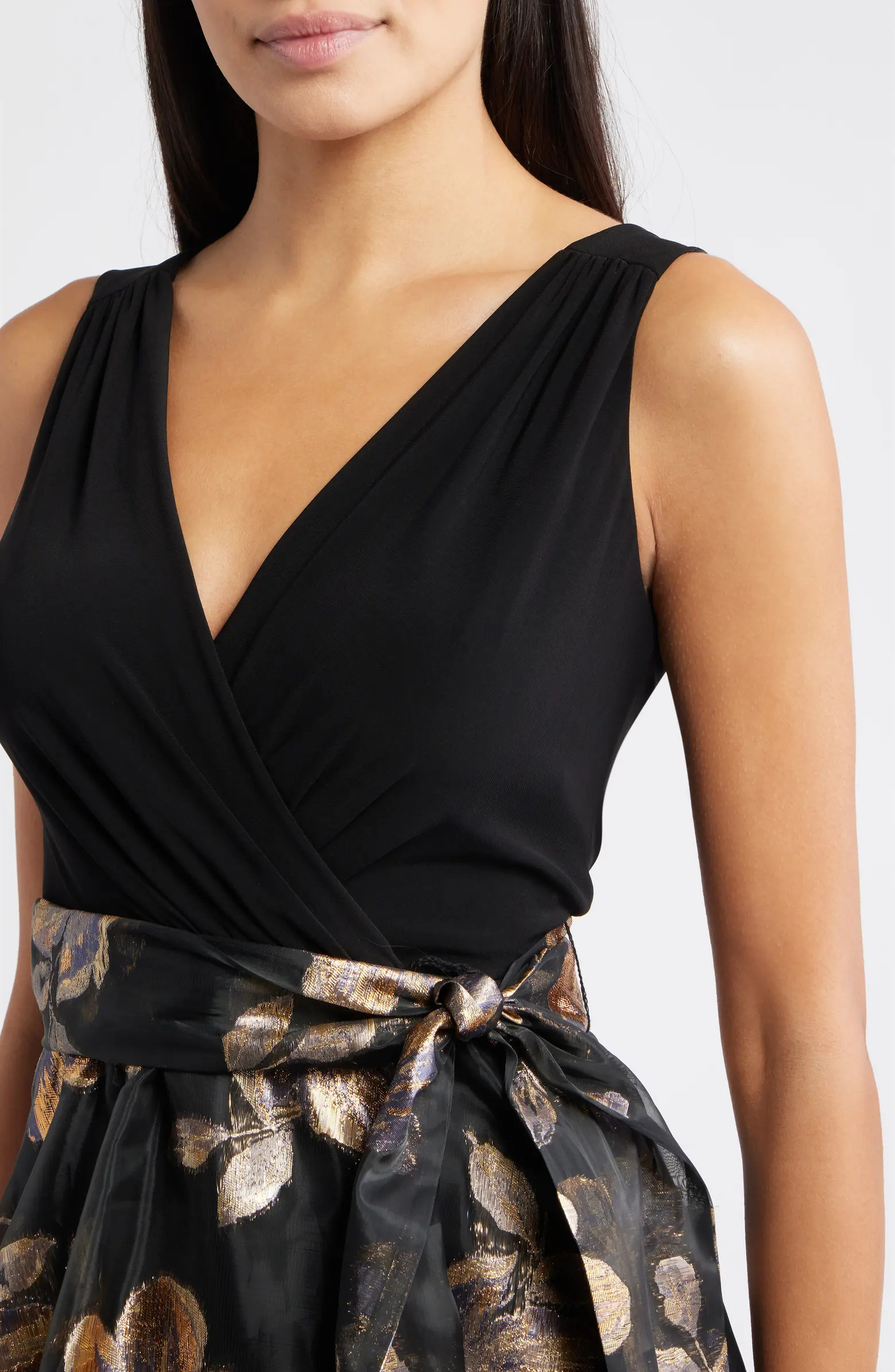 Floral Metallic Sleeveless Mixed Media Ballgown | Nordstrom