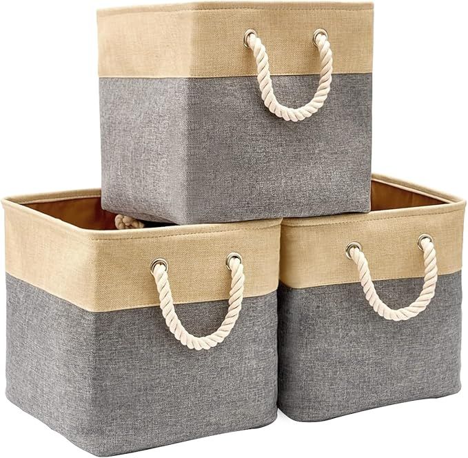 MEGACRA Fabric Storage Baskets 13x13x13 Storage Cubes Collapsible Storage Bins Basket [3-Pack] wi... | Amazon (US)