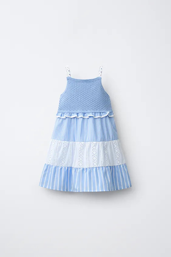 STRIPED AND SWISS EMBROIDERED KNIT DRESS | Zara US