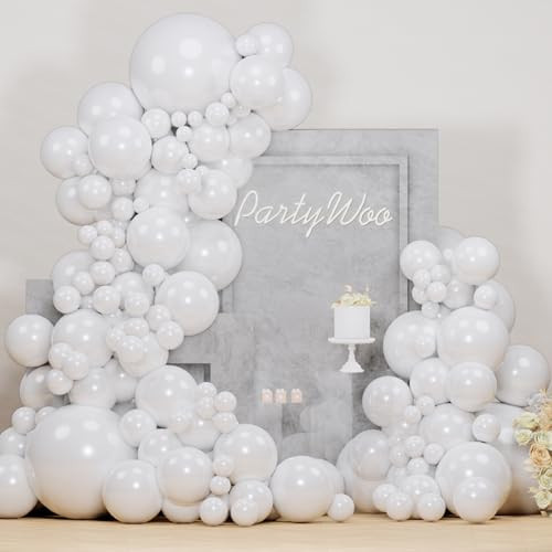 PartyWoo Pearl White Balloons 123 pcs White Balloons Pearl Balloons Different Sizes Pack of 18 12 10 5 Inch White Pearl Balloon Arch Kit Balloon Garland for Wedding Bridal Party Decorations White-Z30 | Amazon (US)