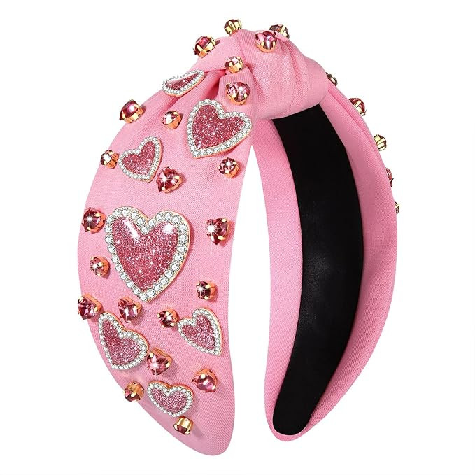 MOLOCH Valentine's Day Headband for Women Beaded Love Heart Knotted Headbands Jeweled Crystal Pin... | Amazon (US)