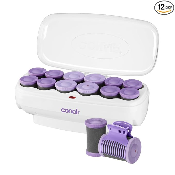 Conair Ceramic Hot Rollers, 1 3/4 Inch & 1 1/2 Inch Rollers, Lavender, 12 | Ceramic Flocked Hair ... | Amazon (US)
