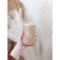 Smiley Face 16 Oz. Beer Can Coffee Glass | Smile Emoji Be Happy Boho Cup Valentine's Day Gift | Etsy (US)