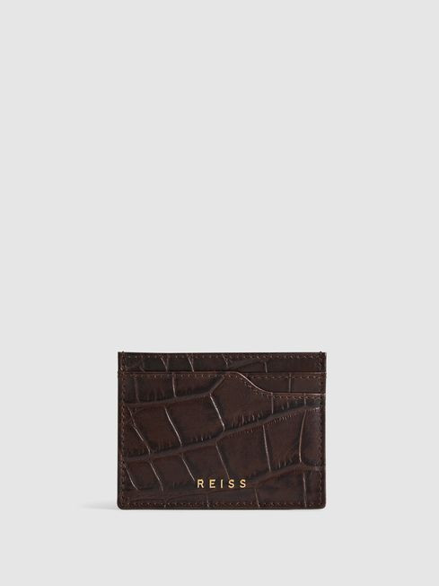 Reiss Chocolate Cabot Leather Card Holder | Reiss UK