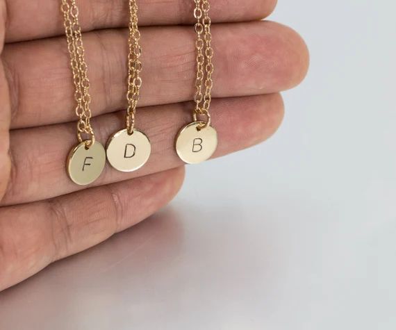 Initial necklace Gold ,Silver, Rose gold,  Initial disc necklace,personalized custom initial roun... | Etsy (US)
