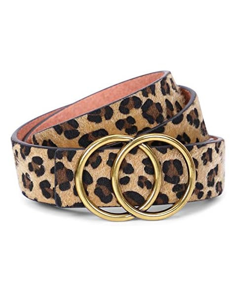 Women Leather Belt Fashion Double O-Ring Soft Faux Leather Waist Belts For Jeans Dress | Amazon (US)