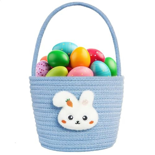 Poschnor Easter Basket for Kids, Easter Bunny Basket with Gift Bags and Ribbons, Woven Cotton Rope Egg Easter Baskets for Girls, Boys, Toddler, Babies, Blue | Amazon (US)