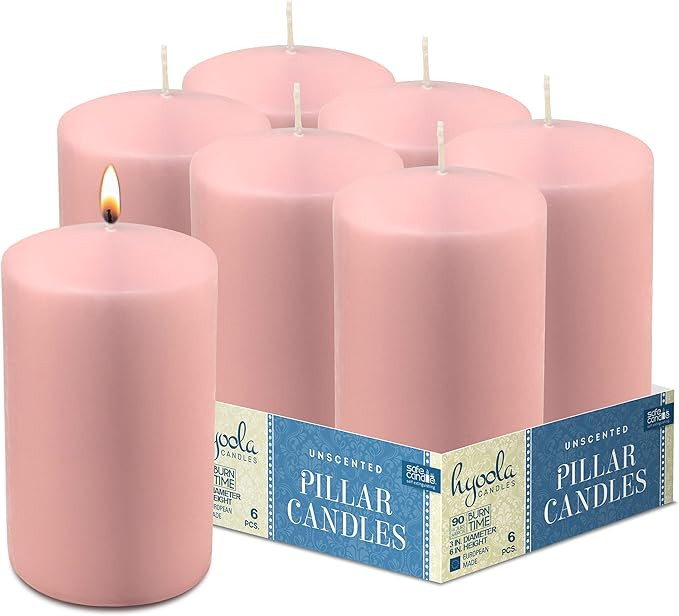 Hyoola Light Pink Pillar Candles 3x6 Inch - 6 Pack Unscented Pillar Candles Bulk - European Made | Amazon (US)