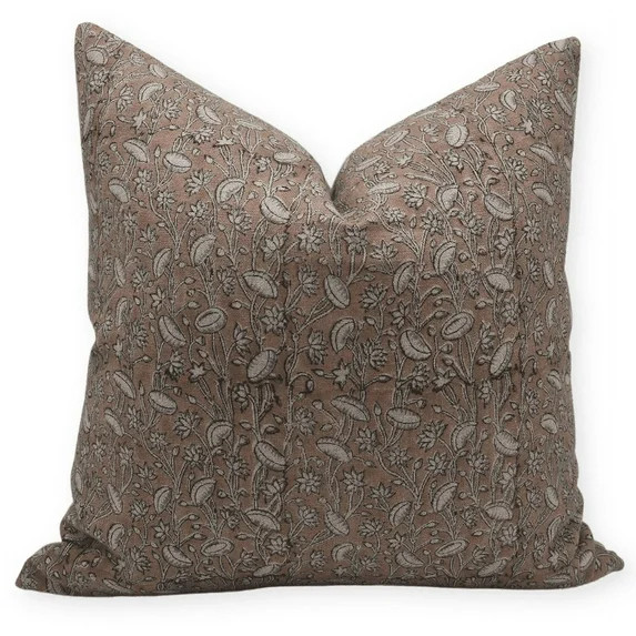 Fabdivine Block Print Throw Pillow Cover, 18x18 Inch Thick Linen Decorative Pillowcase, Floral Bo... | Walmart (US)