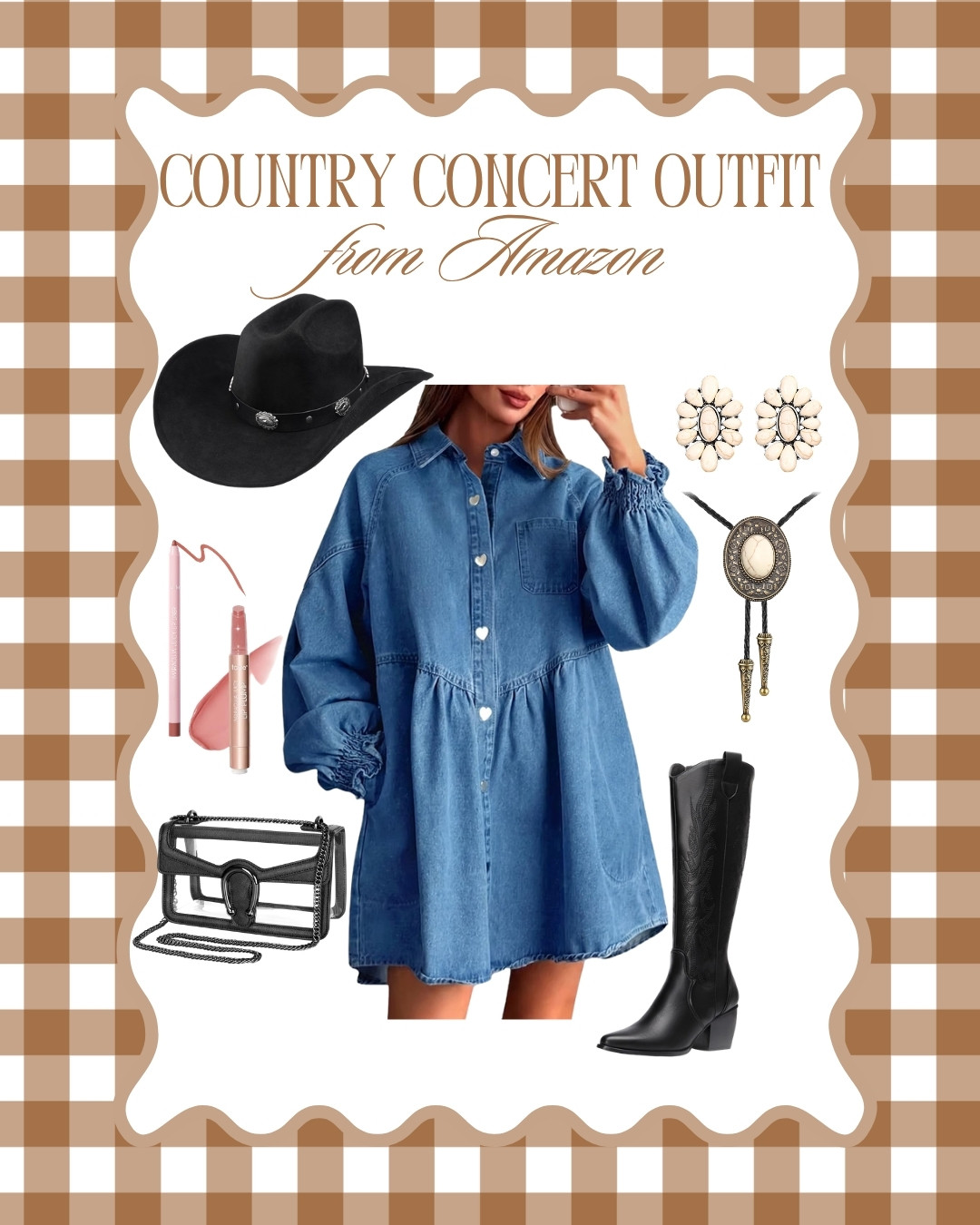 Country concert outfit inspo!!🤠🖤 This whole look is giving concert night perfection—from the denim dress to the boots + accessories!  

 #LTKootd #LTKSeasonal #LTKSaleAlert