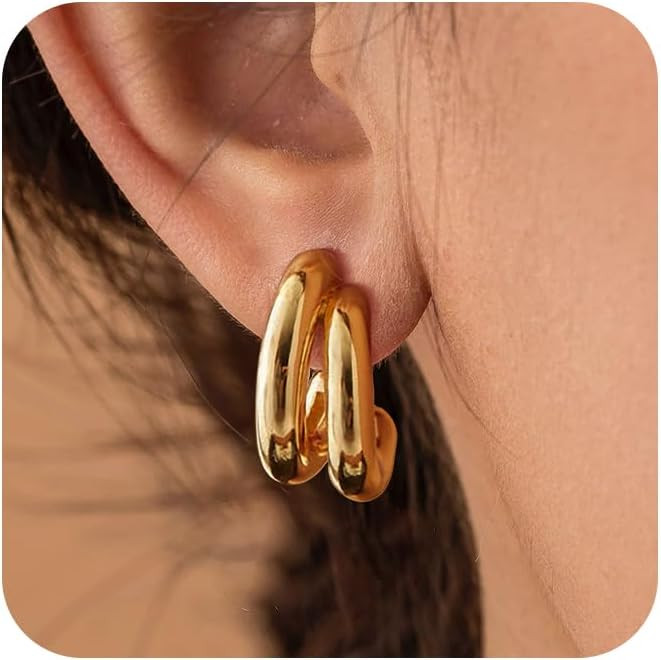 Gold Hoop Earrings for Women - Chunky Gold Earrings 14K Gold Plated Earrings Trendy Chunky Gold H... | Amazon (US)