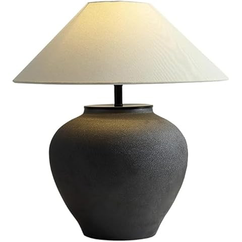 Rustic Farmhouse Table Lamps, Black 21.6” Tall Ceramic Table Lamp, Simple Textured Ceramic Lamp... | Amazon (US)