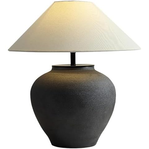 Rustic Farmhouse Table Lamps, Black 21.6” Tall Ceramic Table Lamp, Simple Textured Ceramic Lamp... | Amazon (US)