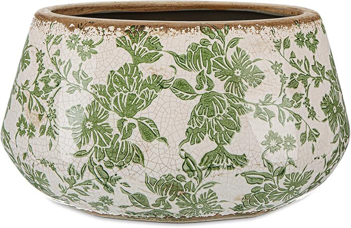 9.8 Inch Large Vintage Ceramic Planter Ice Crack Glaze Green Chrysanthemum Floral Flower Pot with... | Amazon (US)