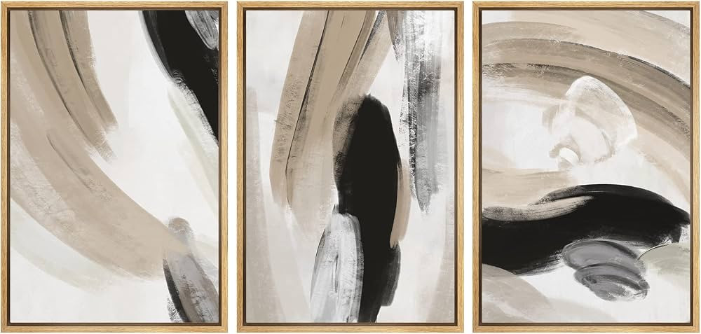 SIGNFORD Framed Canvas Print Wall Art Set Duotone Black Tan Paint Strokes Abstract Shapes Illustr... | Amazon (US)