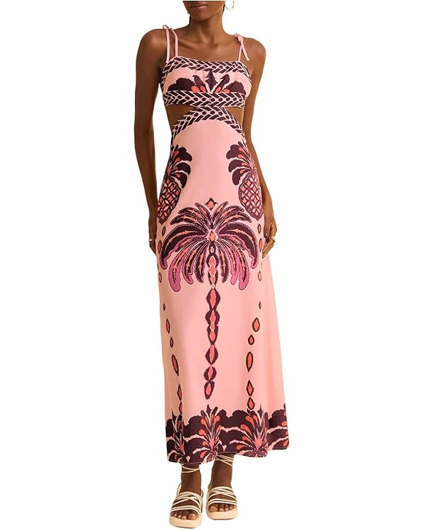 Floerns Women's Cut Out Tropical Maxi Dress Bow Tie Shoulder Cami Vacation Dresses Pink Small at ... | Amazon (US)