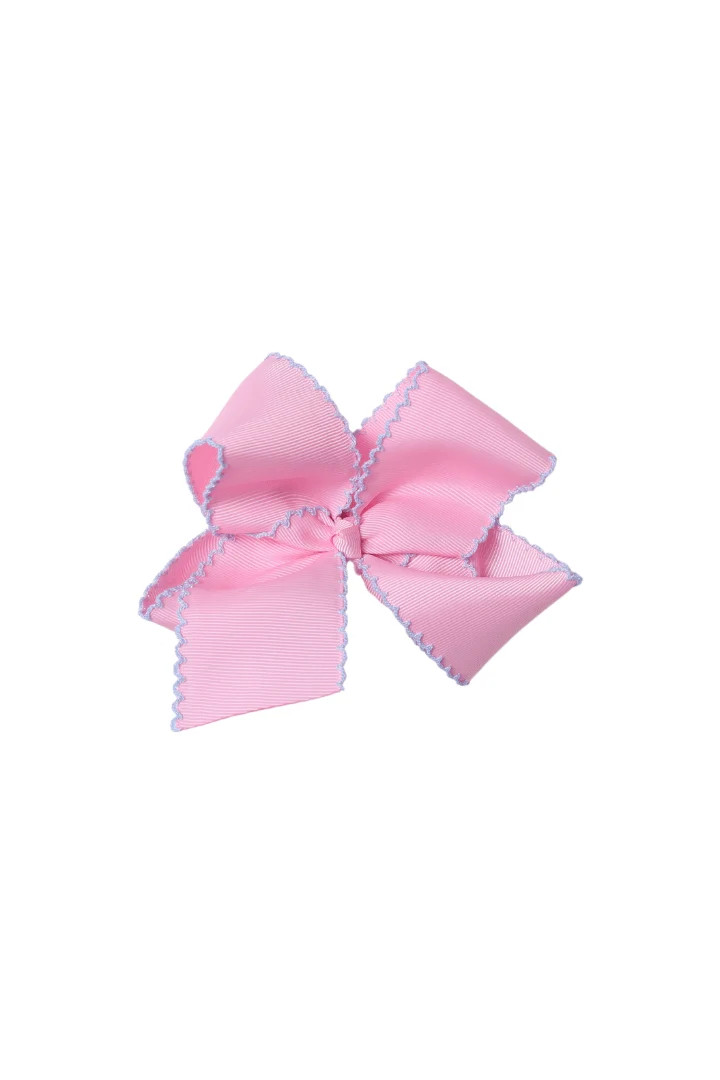 Scalloped Edge Grosgrain Bow Pink/Light Blue | The Smocked Flamingo