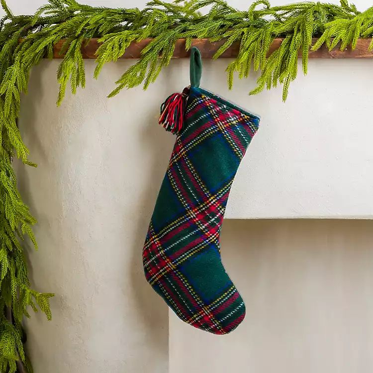 Green Plaid Tassel Christmas Stocking | Kirkland's Home