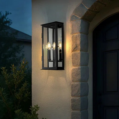 2-light H16 In. Modern Rectangular Outdoor Wall Sconce With Dusk-to-dawn Sensor In Matte Black Exterior Light Fixture With Clear Shade For Porch Entry | Wayfair North America
