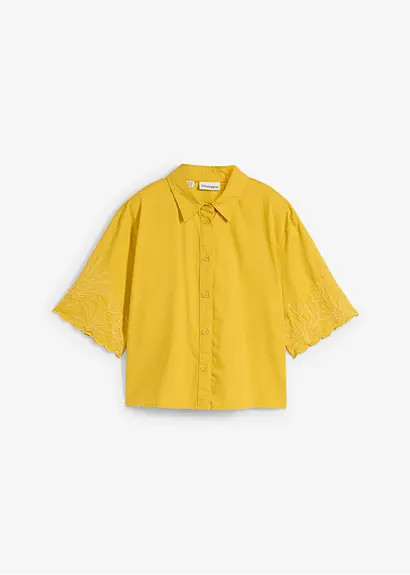 verkürzte Hemdbluse mit Seidenanteil | Bonprix DE