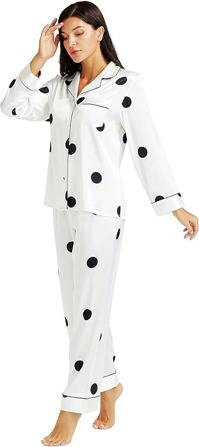 LONXU Women's Button Down Satin Pajama Set Long Silky Pj XS-3XL | Amazon (UK)