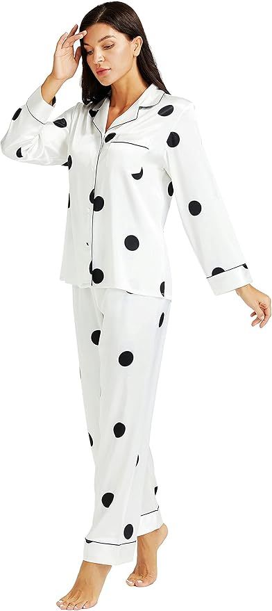 LONXU Women's Button Down Satin Pajama Set Long Silky Pj XS-3XL | Amazon (UK)