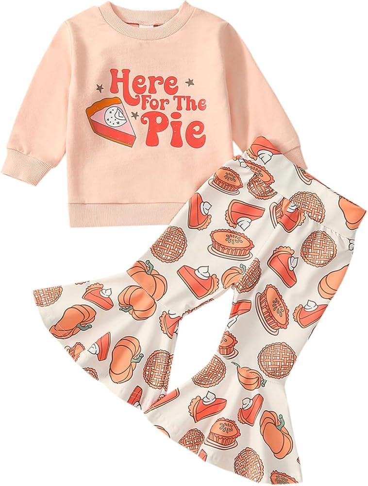 Toddler Baby Girl Christmas Outfit Santa Print Crewneck Shirts Sweatshirt Flower Santa Flare Pants X | Amazon (US)