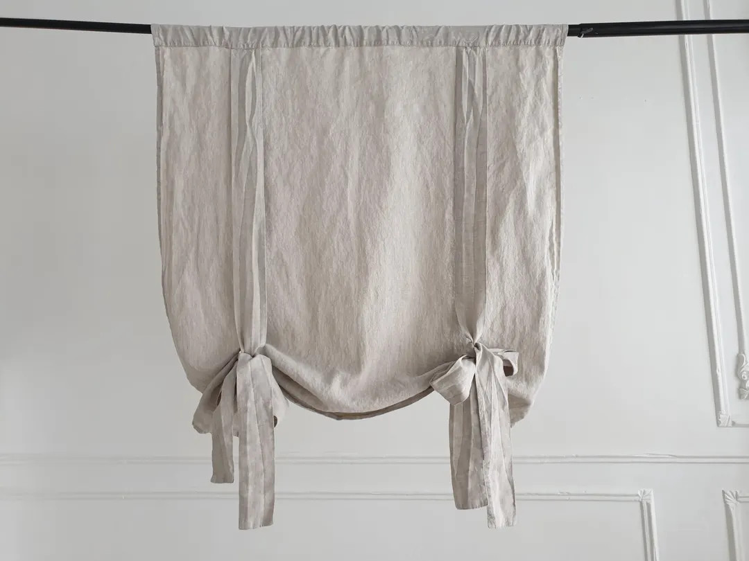 Linen Tie up Curtain Linen Blinds Semi Sheer Fabric Jalousie Linen Drape Kitchen Curtain Door Cur... | Etsy (US)