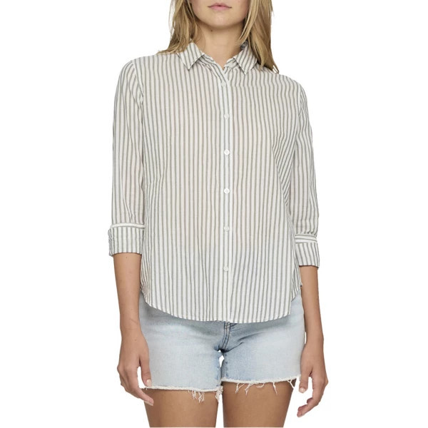 Women's Flag & Anthem Crane Stripe Long Sleeve Button Up Shirt Small Olive Stripe | Scheels