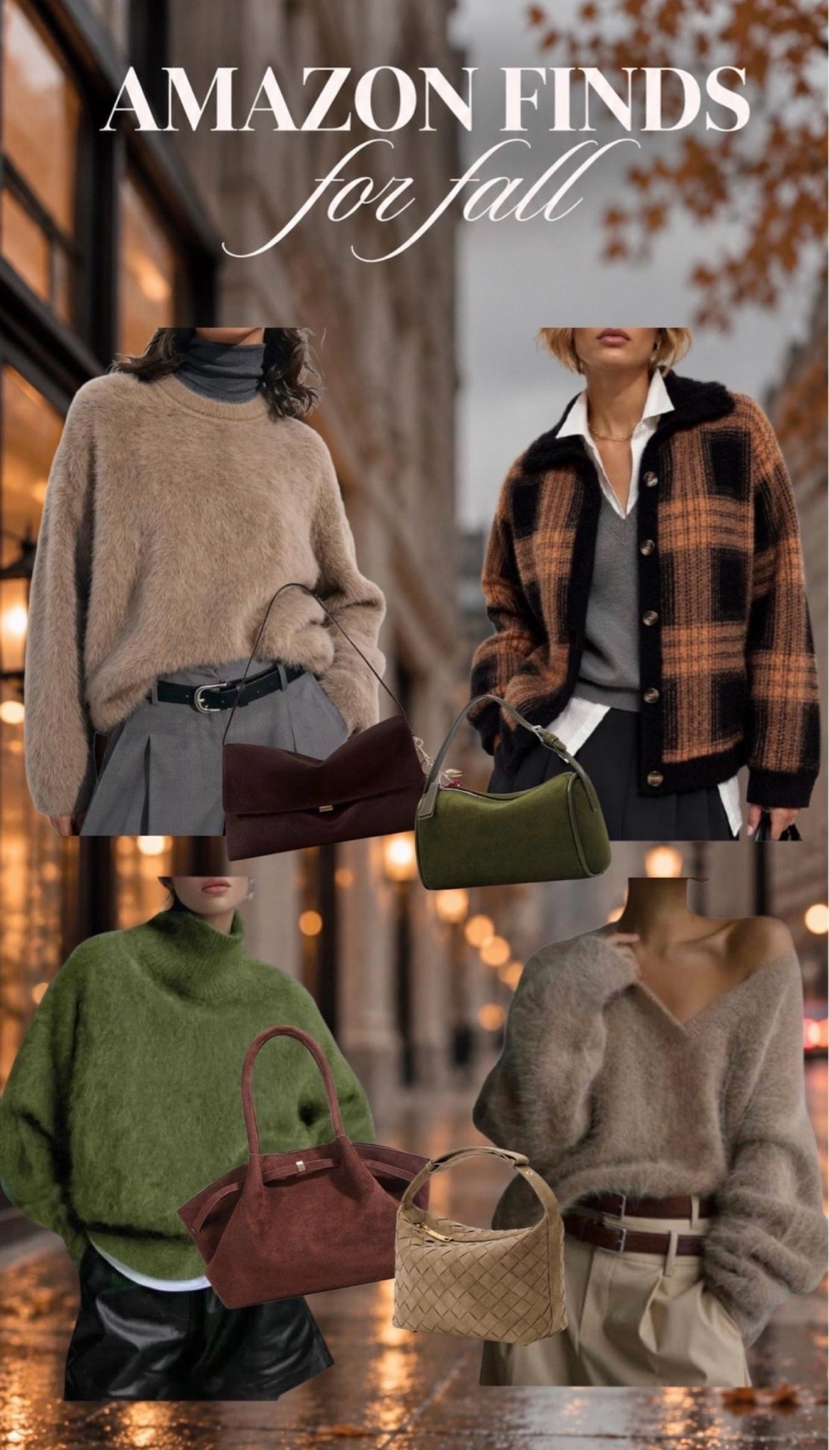Fuzzy sweater. Faux suede bags 
Amazon fall fashion #fallfashion #fuzzysweater #suedebag