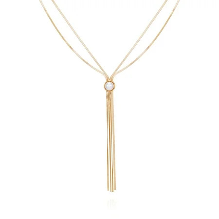 Time and Tru Women's Gold Tone Double Strand Y-Necklace with Faux Pearl | Walmart (US)
