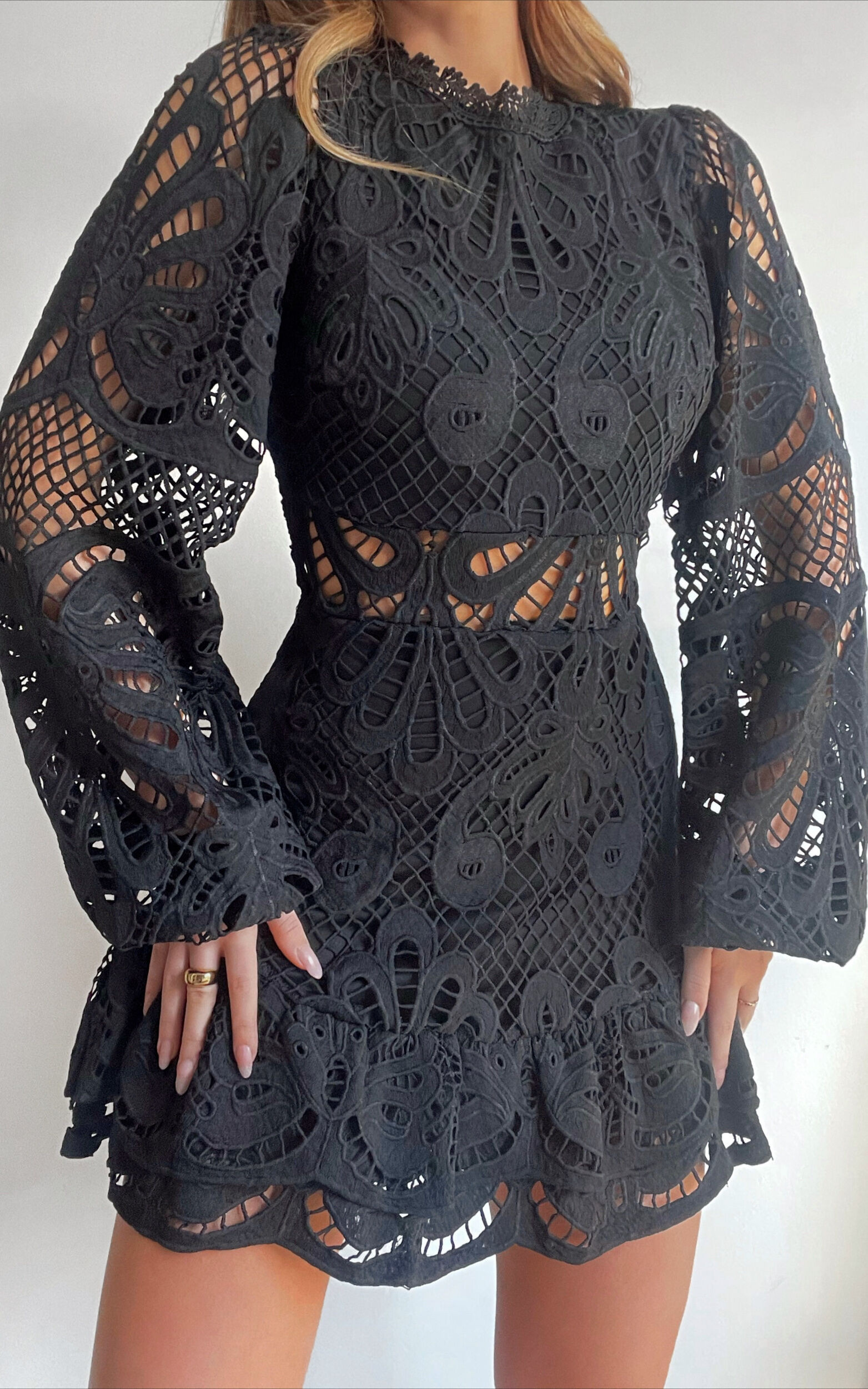 KISS ME NOW MINI DRESS - LONG PUFF SLEEVE DRESS IN BLACK LACE | Showpo (US, UK & Europe)