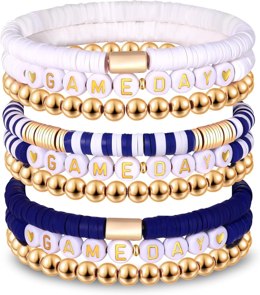 NLCAC 9 Pack Game Day Bracelets Stackable Heishi Beaded Stretchy Bracelet Preppy Jewelry Baseball... | Amazon (US)