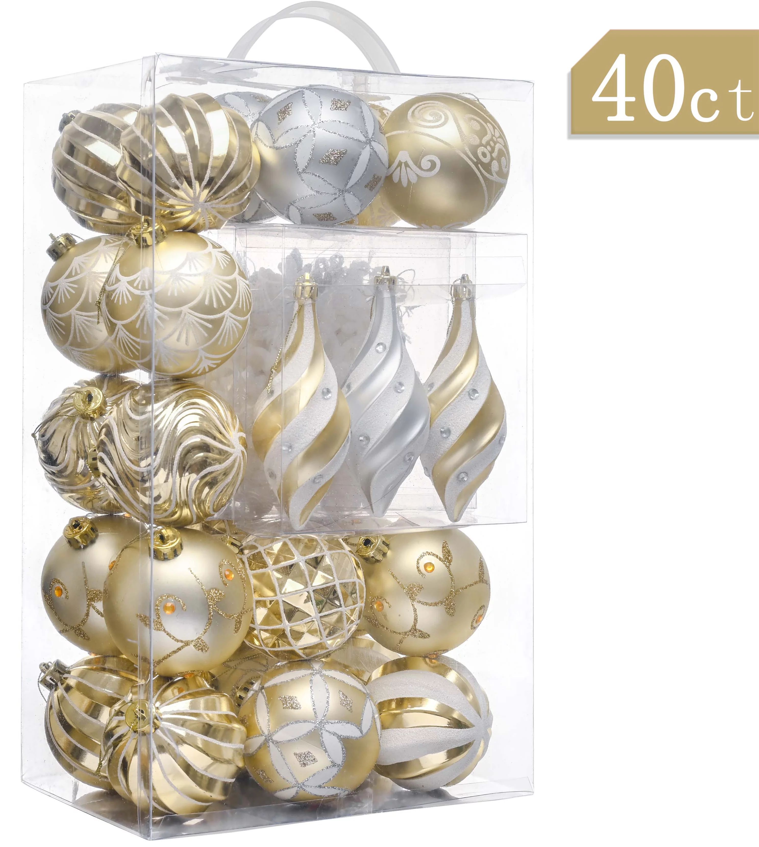 Valery Madelyn 40ct Elegant Gold and White Christmas Ball Ornaments, Shatterproof Assorted Christ... | Walmart (US)