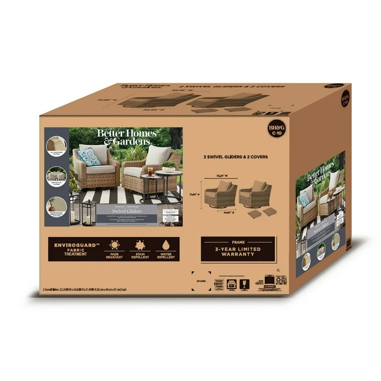Better Homes & Gardens River Oaks Outdoor Swivel Gliders with Patio Covers, Set of 2, Natural - W... | Walmart (US)