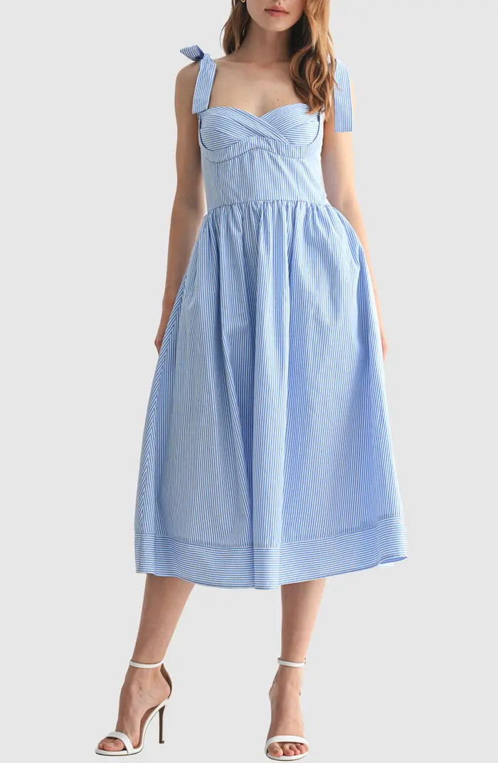 Stripe Tie Strap Fit & Flare Midi Dress | Nordstrom Rack