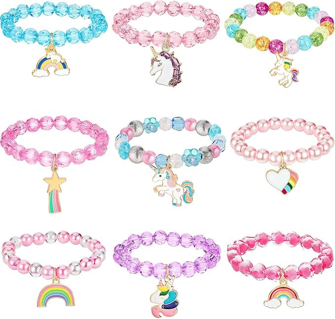 Hicarer 9 Pcs Unicorn Girls Bracelets for Toddler Kids Rainbow Bracelets Princess Party Favors Li... | Amazon (US)