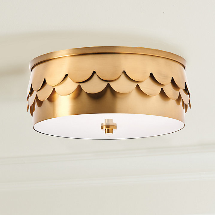 Suzette Ceiling Mount with Scalloped Brass Finish & Frosted Glass Diffuser | Ballard Designs, Inc.