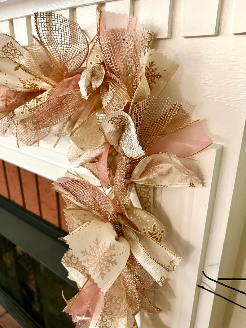 Rose Gold Christmas Garland Pink and Gold Mantle Garland - Etsy | Etsy (US)