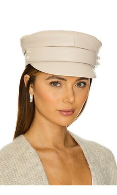 Ruslan Baginskiy Faux Leather Belted Baker Boy Cap in Beige from Revolve.com | Revolve Clothing (Global)