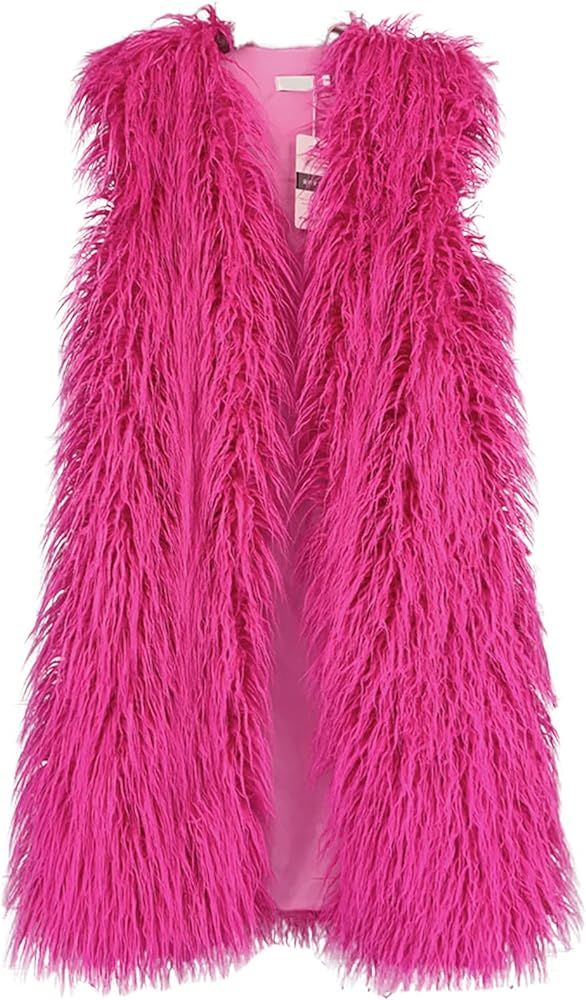 WANNISHA Womens Shaggy Faux Fur Soft Long Vest Coat Mongolian Fur Outwear Waistcoat Fuzzy Jacket | Amazon (US)